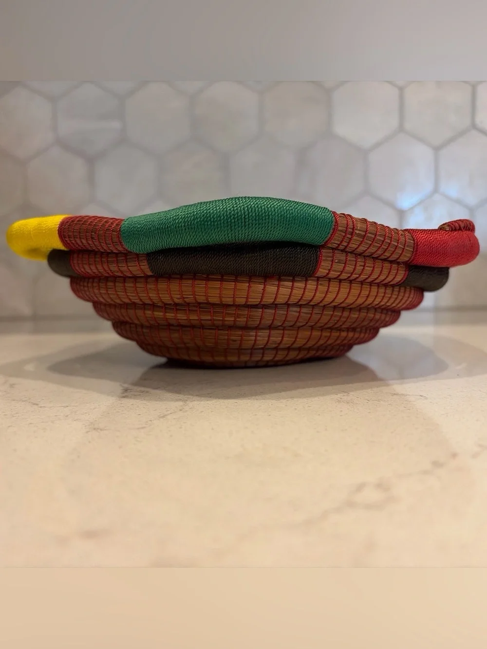 Handwoven Decorative Coiled Basket - Multicolor Brown Accent
